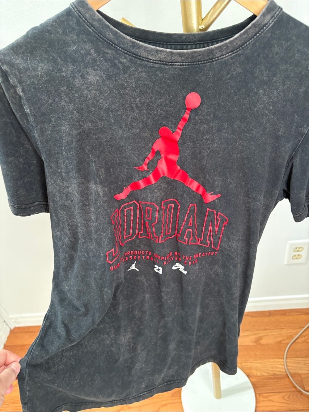 Jordan Black Mineral-Wash Tee with Red Jumpman
